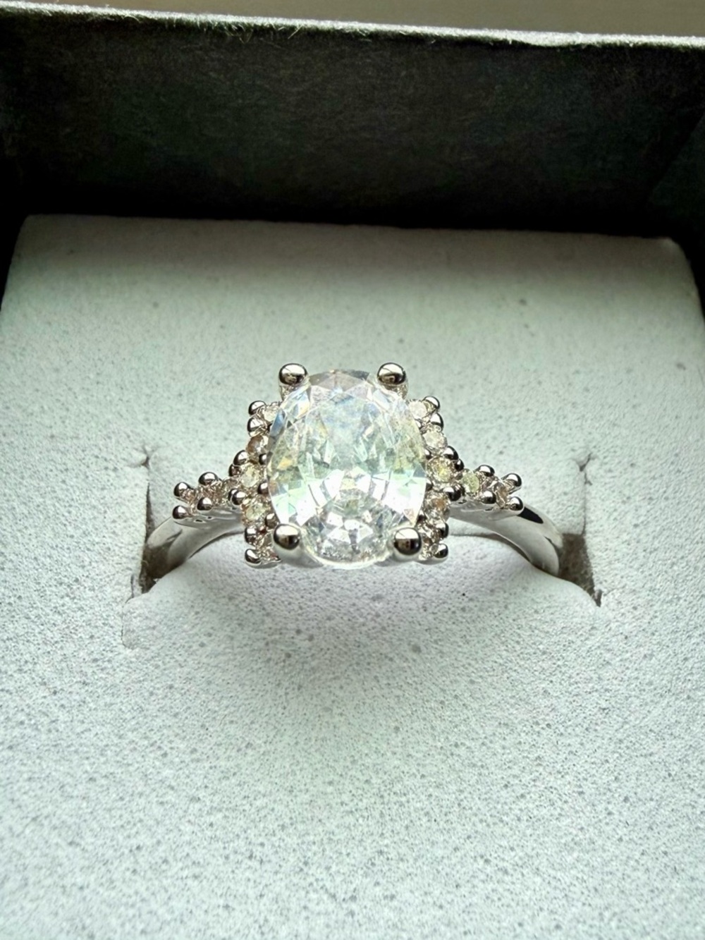 NEW! 14k White Gold Plated Oval Cubic Zirconia Accent Ring - size 5.75